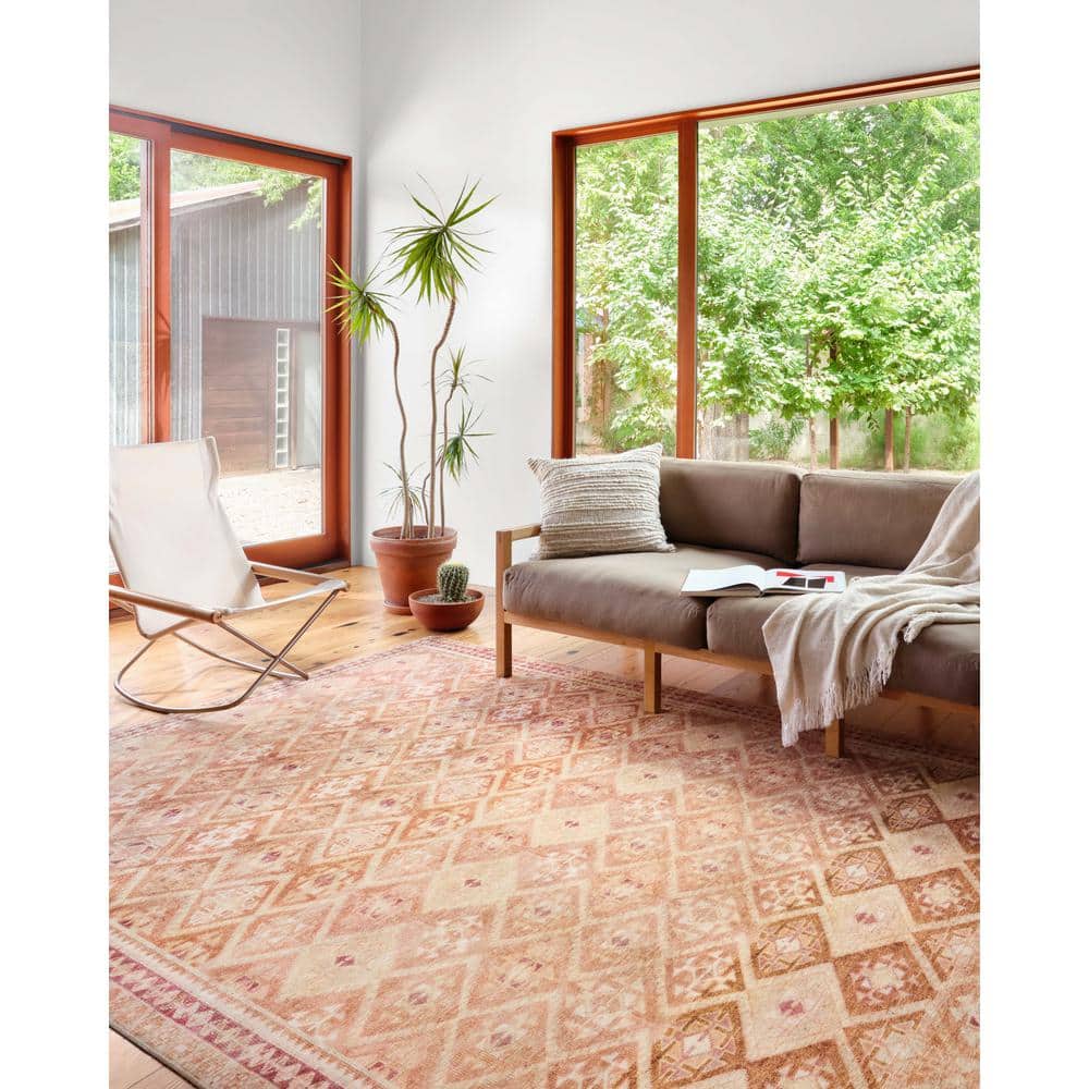 LOLOI II Layla Natural/Spice 9 ft. x 12 ft. Distressed Bohemian Printed Area Rug LAYLLAY-16NASQ90C0