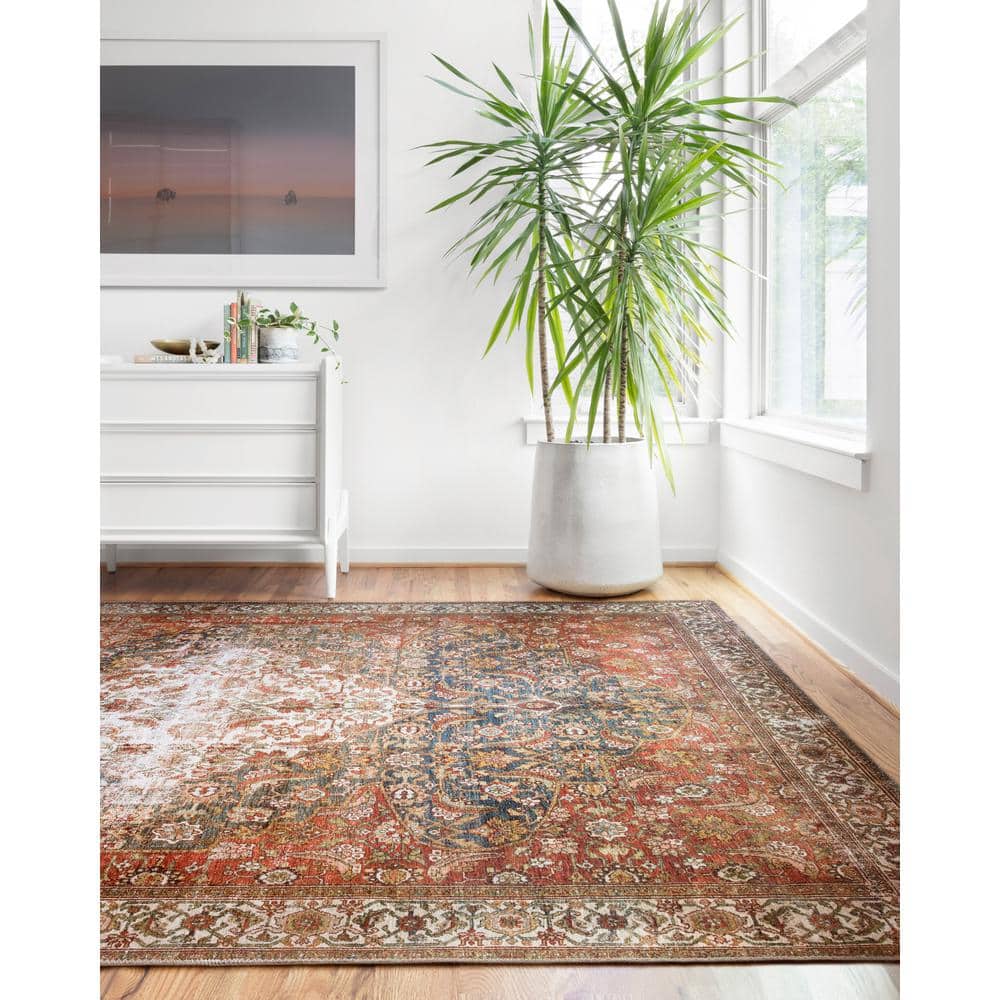 LOLOI II Layla Ocean/Multi 9 ft. x 12 ft. Distressed Bohemian Printed Area Rug LAYLLAY-05OCML90C0