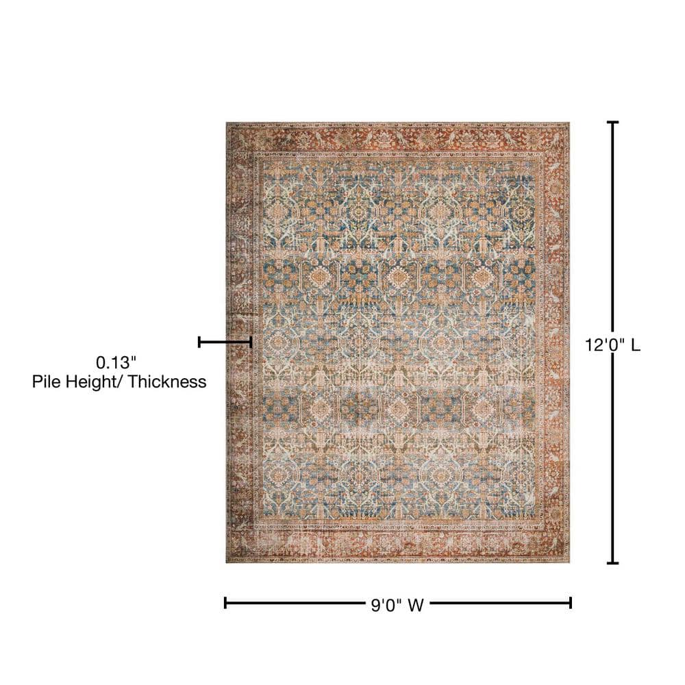LOLOI II Layla Ocean/Rust 9 ft. x 12 ft. Distressed Bohemian Printed Area Rug LAYLLAY-04OCRU90C0