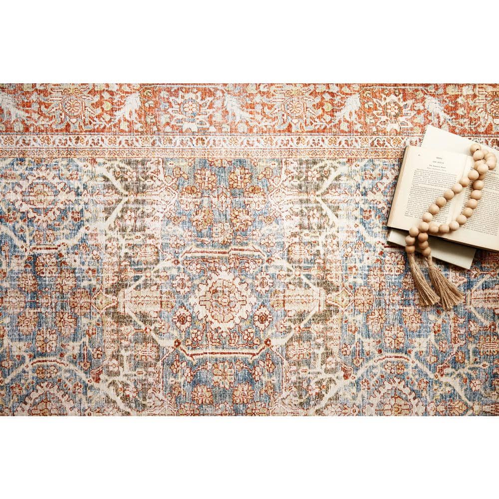 LOLOI II Layla Ocean/Rust 9 ft. x 12 ft. Distressed Bohemian Printed Area Rug LAYLLAY-04OCRU90C0