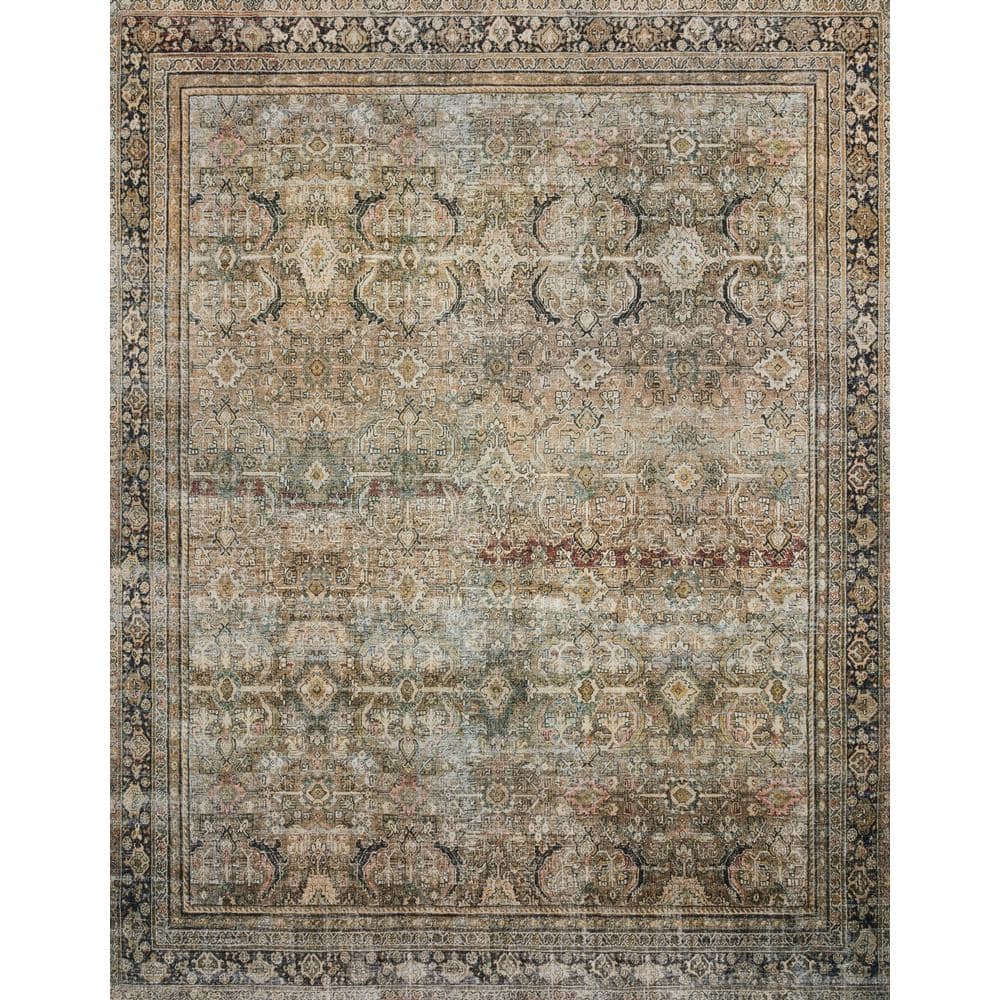 LOLOI II Layla Olive/Charcoal 9 ft. x 12 ft. Distressed Oriental Printed Area Rug LAYLLAY-03OLCC90C0