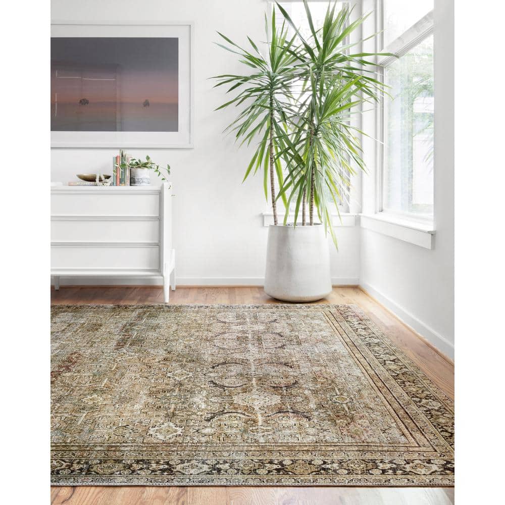 LOLOI II Layla Olive/Charcoal 9 ft. x 12 ft. Distressed Oriental Printed Area Rug LAYLLAY-03OLCC90C0