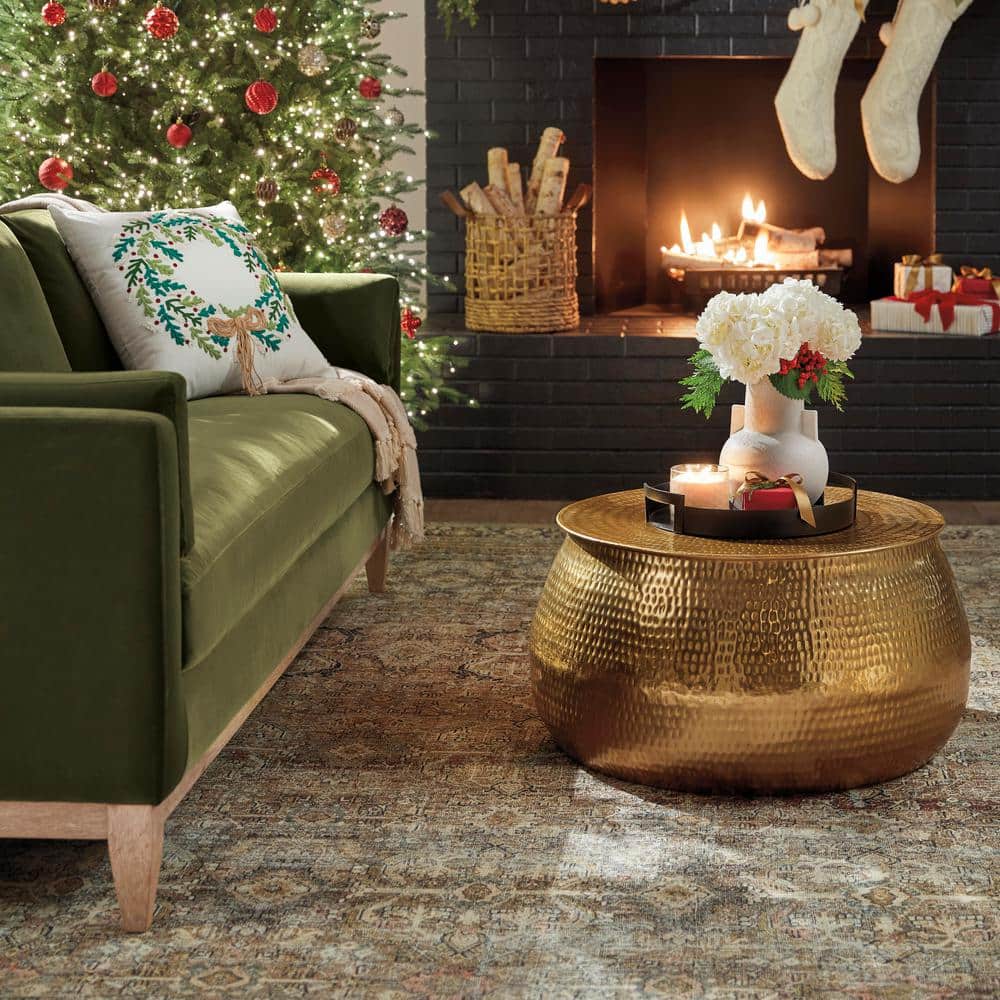 LOLOI II Layla Olive/Charcoal 9 ft. x 12 ft. Distressed Oriental Printed Area Rug LAYLLAY-03OLCC90C0