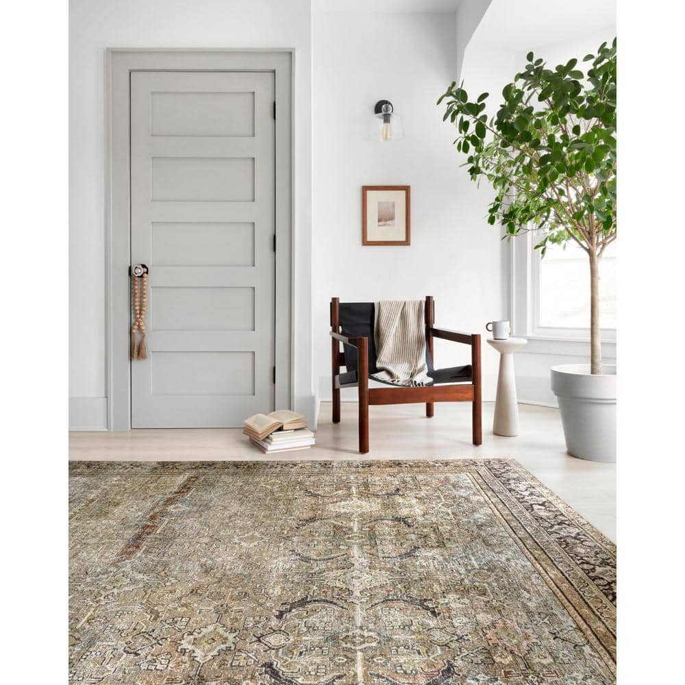 LOLOI II Layla Olive/Charcoal 9 ft. x 12 ft. Distressed Oriental Printed Area Rug LAYLLAY-03OLCC90C0