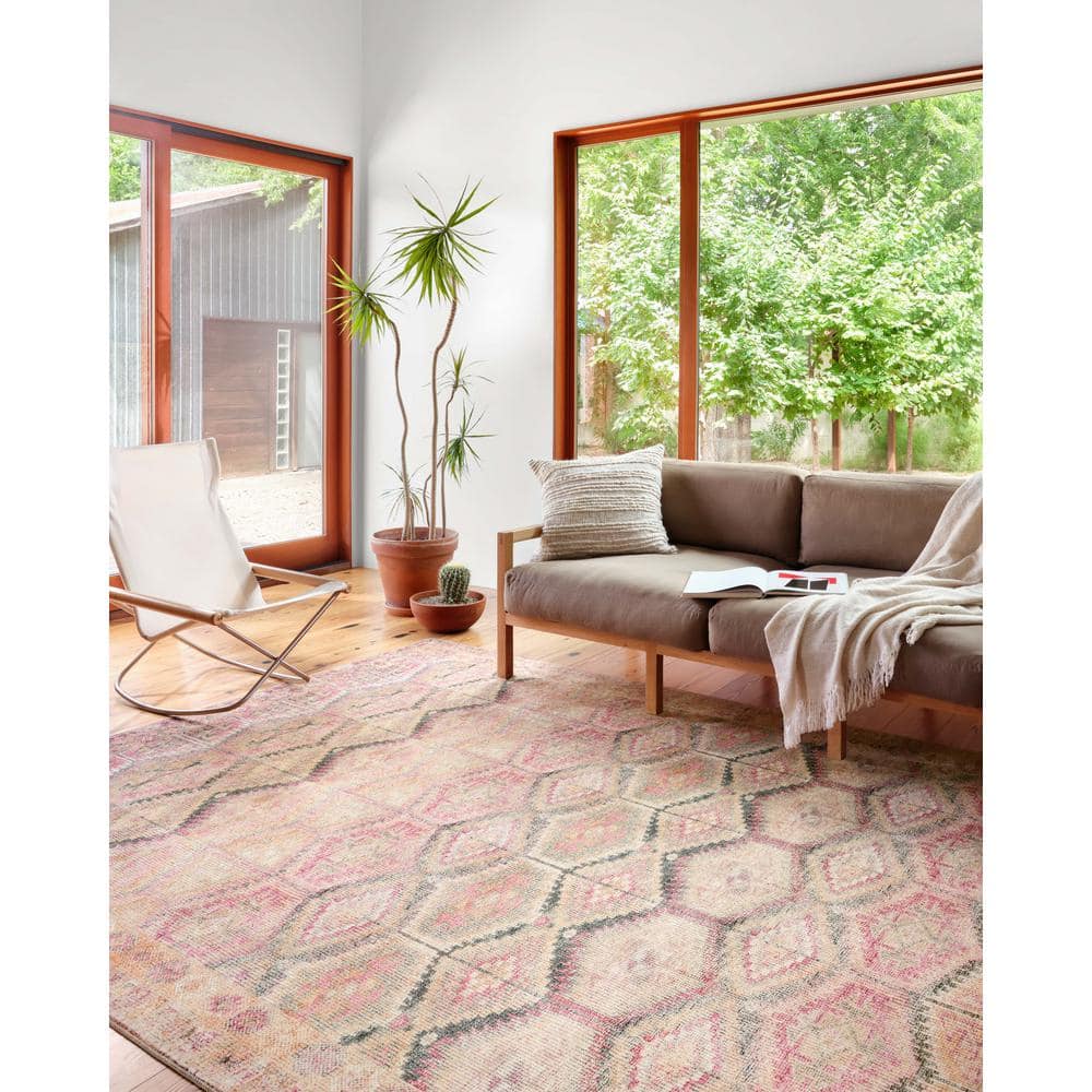 LOLOI II Layla Pink/Lagoon 9 ft. x 12 ft. Distressed Bohemian Printed Area Rug LAYLLAY-17PILJ90C0