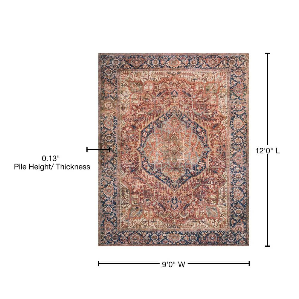 LOLOI II Layla Red/Navy 9 ft. x 12 ft. Distressed Bohemian Printed Area Rug LAYLLAY-08RENV90C0