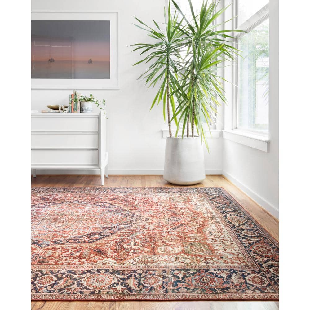 LOLOI II Layla Red/Navy 9 ft. x 12 ft. Distressed Bohemian Printed Area Rug LAYLLAY-08RENV90C0