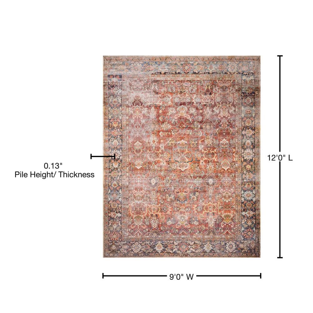 LOLOI II Layla Spice/Marine 9 ft. x 12 ft. Distressed Bohemian Printed Area Rug LAYLLAY-02SQNN90C0