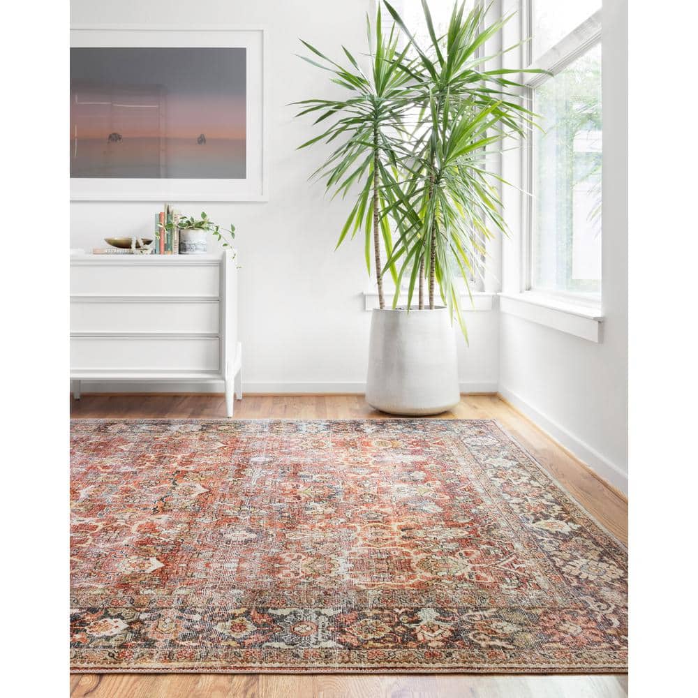 LOLOI II Layla Spice/Marine 9 ft. x 12 ft. Distressed Bohemian Printed Area Rug LAYLLAY-02SQNN90C0