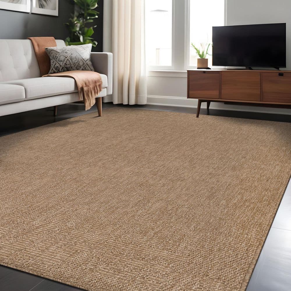 Beverly Rug Royal Easy Jute Beige 8 ft. x 10 ft. Solid Indoor Outdoor Area Rug BV-FLAX-2222-8x10