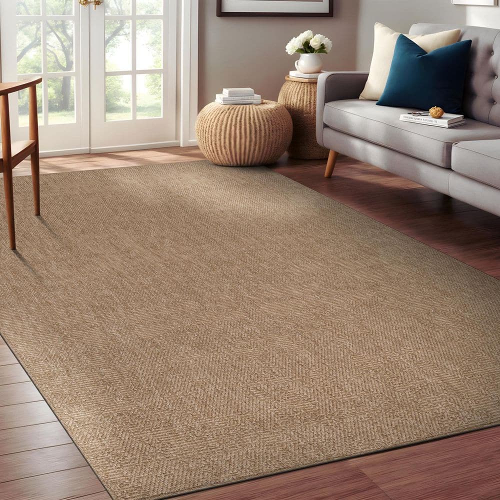 Beverly Rug Royal Easy Jute Beige 8 ft. x 10 ft. Solid Indoor Outdoor Area Rug BV-FLAX-2222-8x10