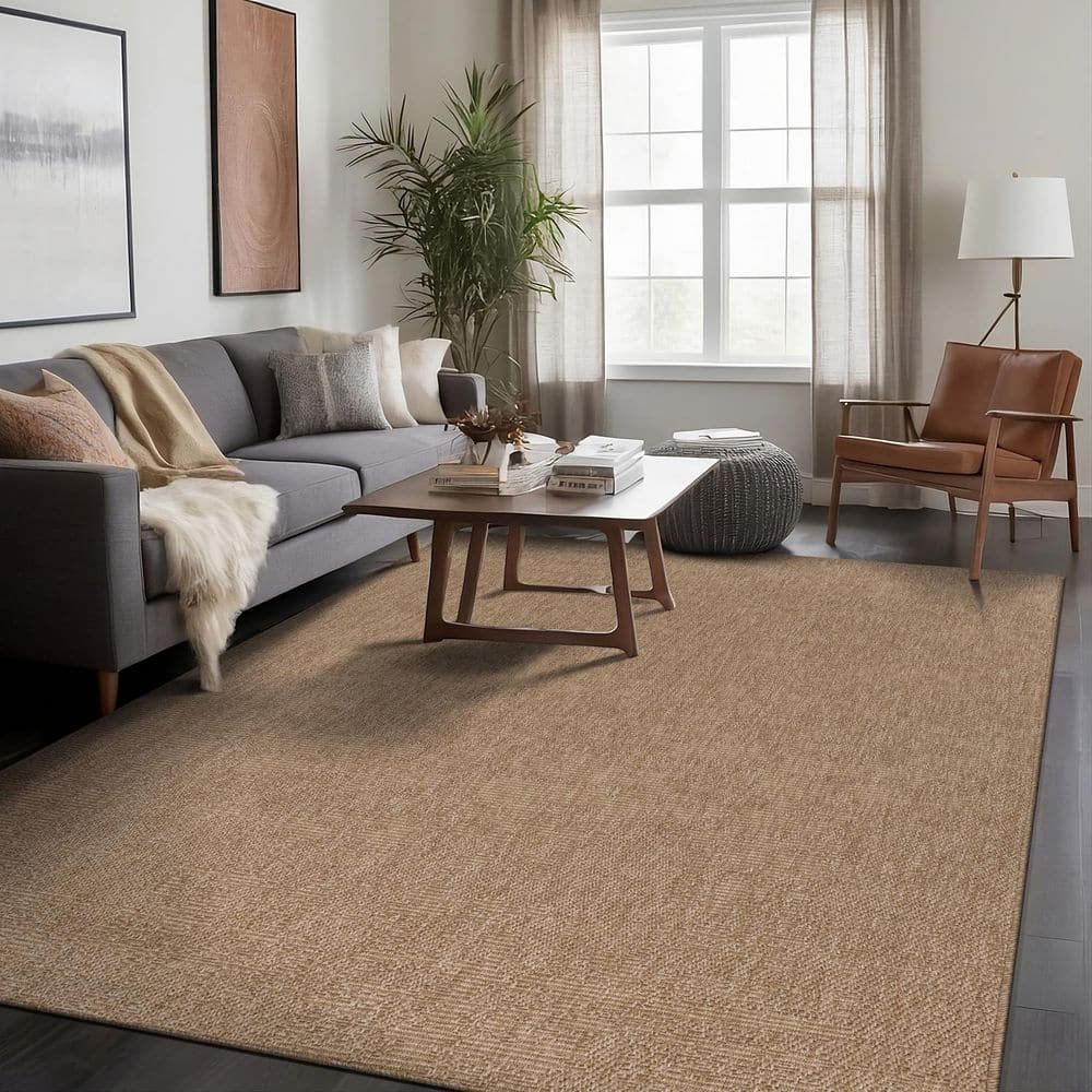 Beverly Rug Royal Easy Jute Beige 8 ft. x 10 ft. Solid Indoor Outdoor Area Rug BV-FLAX-2222-8x10