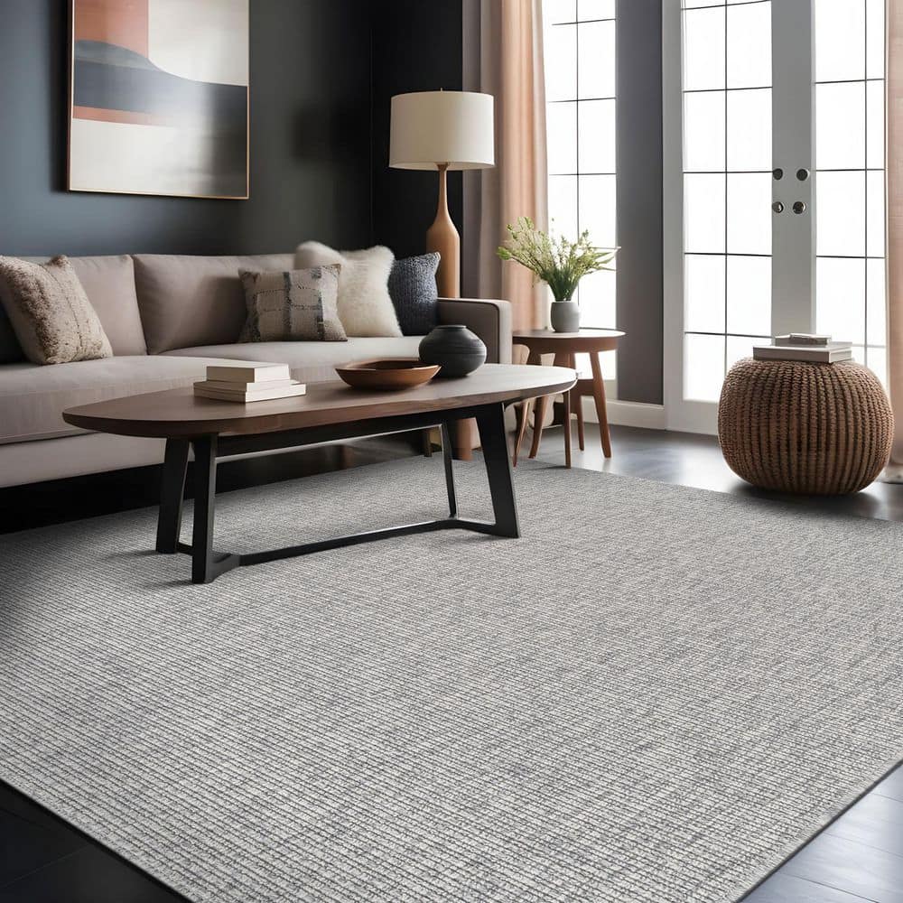 Beverly Rug Royal Easy Jute Grey 8 ft. x 10 ft. Solid Indoor Outdoor Area Rug BV-RYL333-GRY-8x10