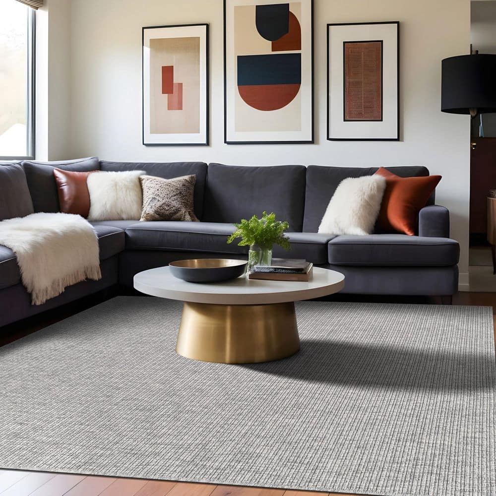 Beverly Rug Royal Easy Jute Grey 8 ft. x 10 ft. Solid Indoor Outdoor Area Rug BV-RYL333-GRY-8x10