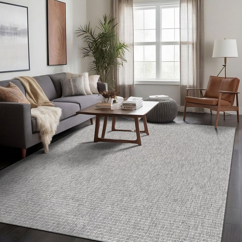 Beverly Rug Royal Easy Jute Grey 8 ft. x 10 ft. Solid Indoor Outdoor Area Rug BV-RYL333-GRY-8x10