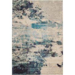 Nourison Celestial Ivory/Teal Blue 7 ft. x 10 ft. Abstract Modern Area Rug 473813