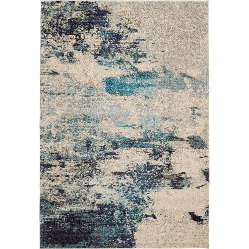 Nourison Celestial Ivory/Teal Blue 7 ft. x 10 ft. Abstract Modern Area Rug 473813