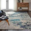 Nourison Celestial Ivory/Teal Blue 7 ft. x 10 ft. Abstract Modern Area Rug 473813
