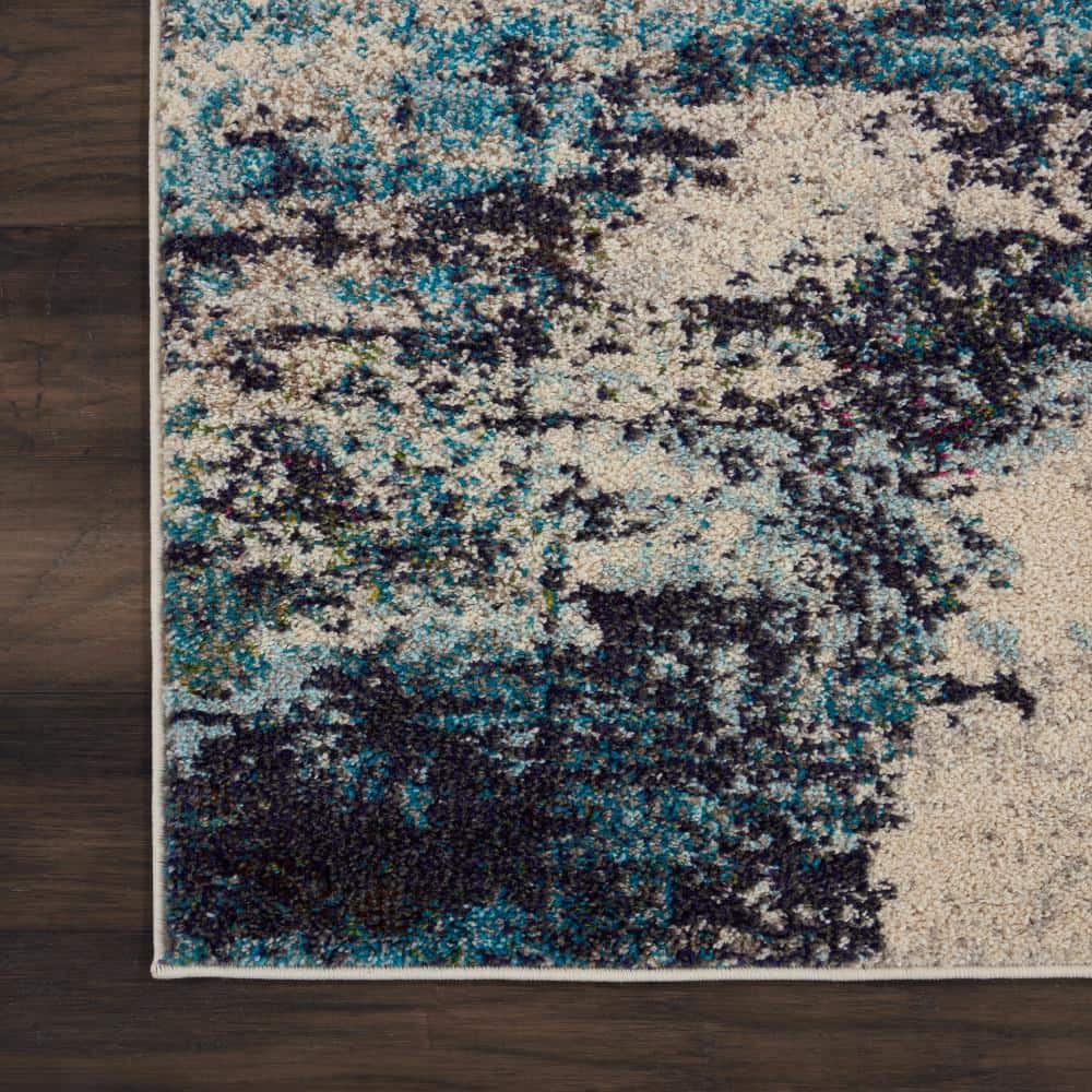 Nourison Celestial Ivory/Teal Blue 7 ft. x 10 ft. Abstract Modern Area Rug 473813
