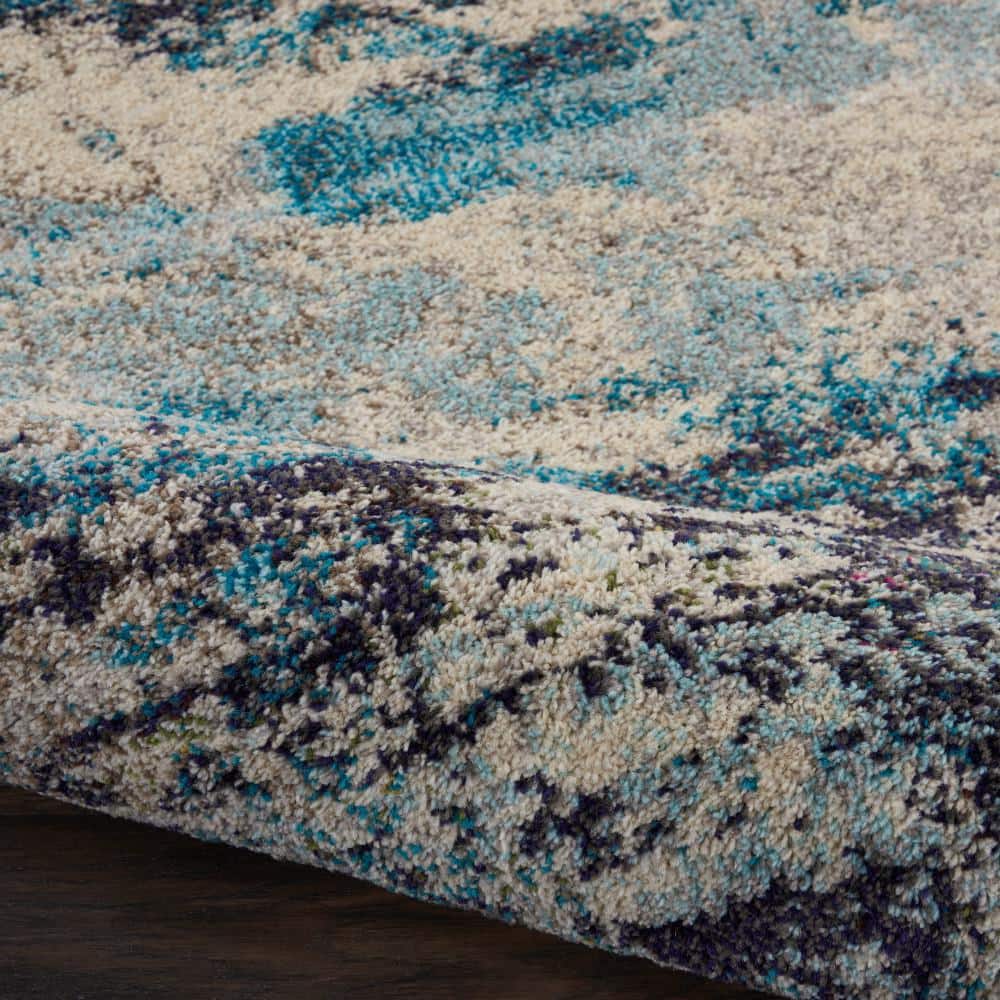 Nourison Celestial Ivory/Teal Blue 7 ft. x 10 ft. Abstract Modern Area Rug 473813
