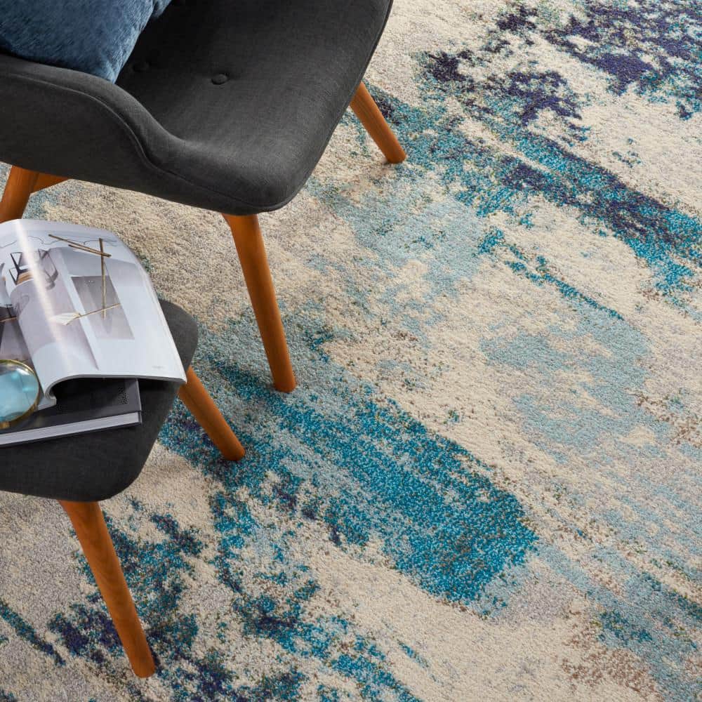 Nourison Celestial Ivory/Teal Blue 7 ft. x 10 ft. Abstract Modern Area Rug 473813