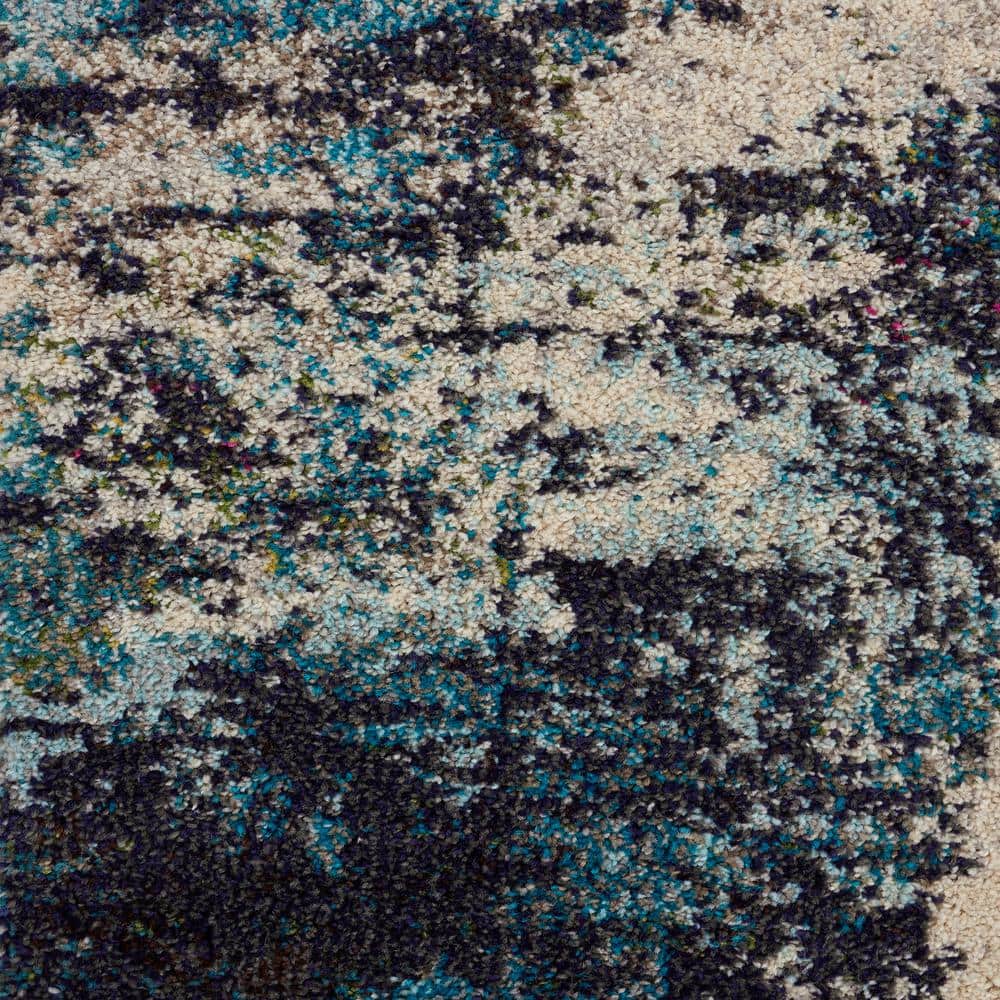 Nourison Celestial Ivory/Teal Blue 7 ft. x 10 ft. Abstract Modern Area Rug 473813