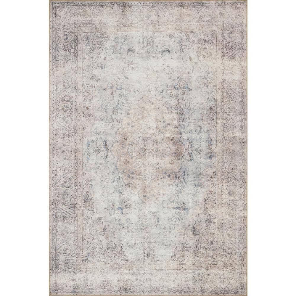 LOLOI II Loren Silver/Slate 7 ft. 6 in. x 9 ft. 6 in. Distressed Bohemian Printed Area Rug LORELQ-04SISL7696