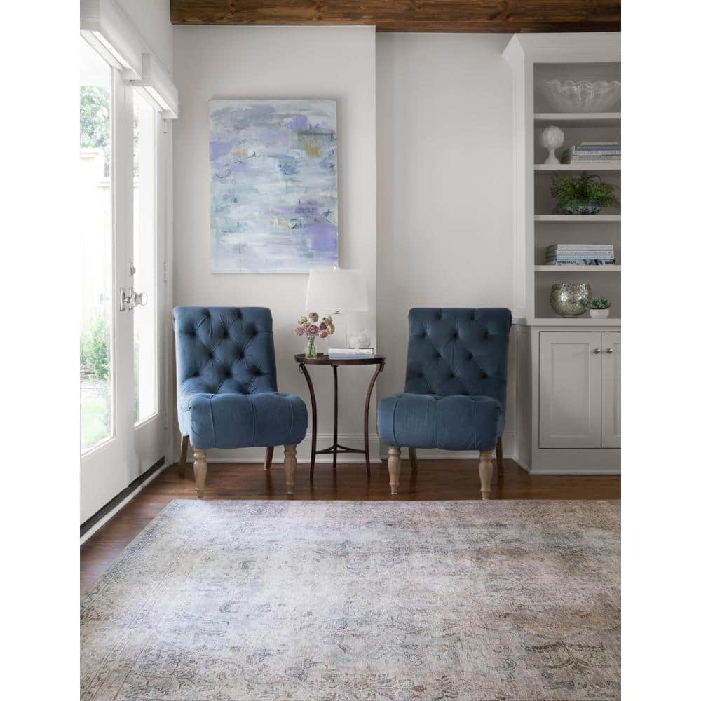 LOLOI II Loren Silver/Slate 7 ft. 6 in. x 9 ft. 6 in. Distressed Bohemian Printed Area Rug LORELQ-04SISL7696