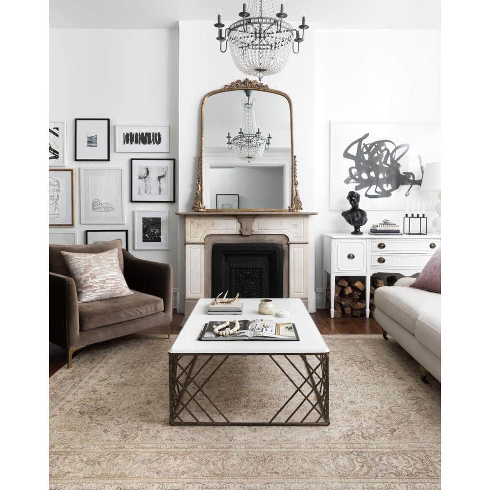 LOLOI II Loren Sand/Taupe 7 ft. 6 in. x 9 ft. 6 in. Distressed Bohemian Printed Area Rug LORELQ-03SATA7696