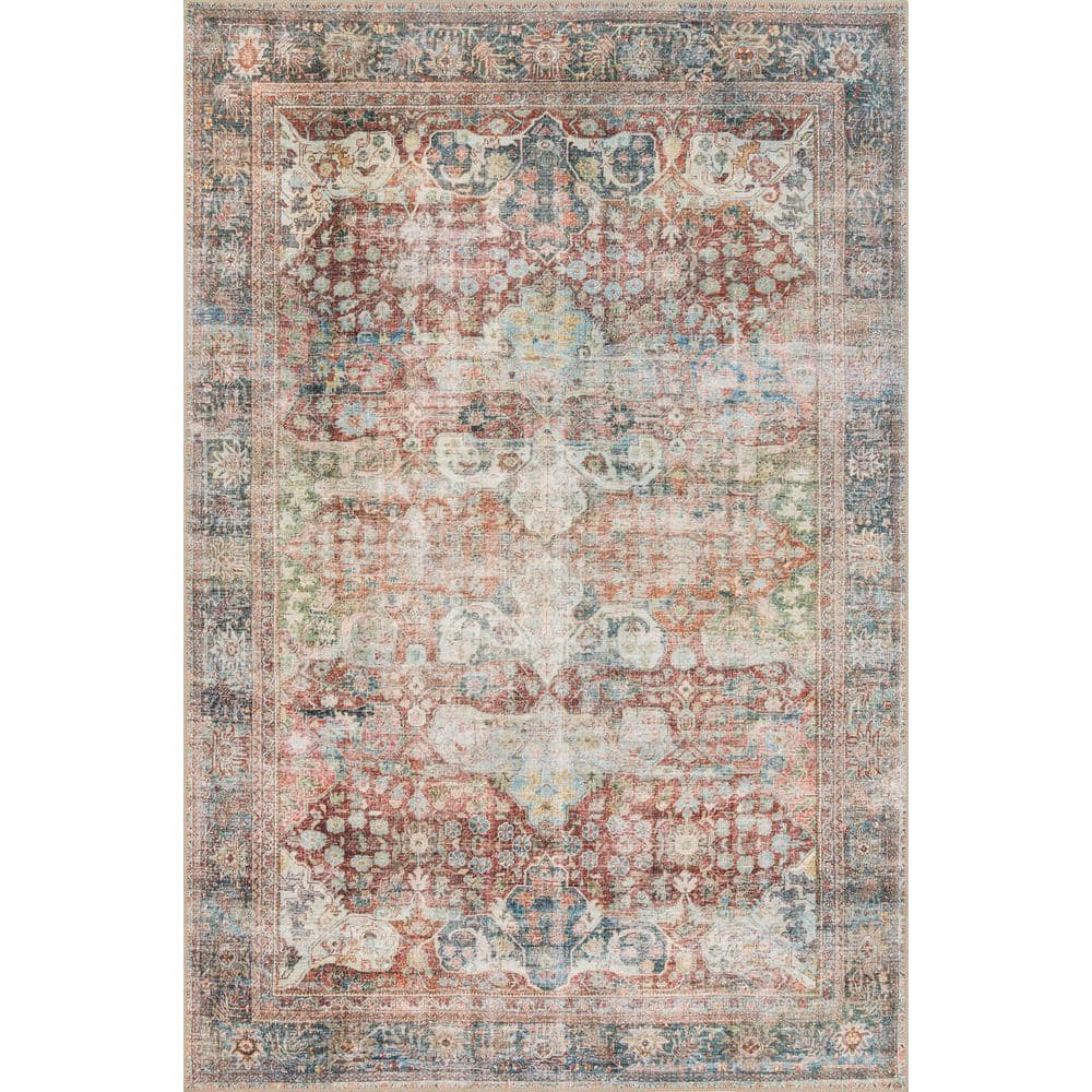 LOLOI II Loren Brick/Multi 7 ft. 6 in. x 9 ft. 6 in. Distressed Bohemian Printed Area Rug LORELQ-14BKML7696