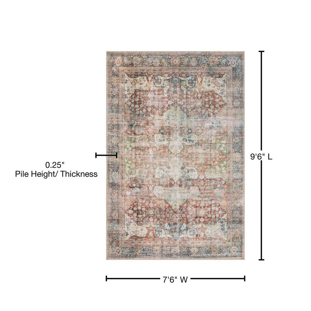 LOLOI II Loren Brick/Multi 7 ft. 6 in. x 9 ft. 6 in. Distressed Bohemian Printed Area Rug LORELQ-14BKML7696