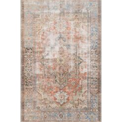LOLOI II Loren Terracotta/Sky 7 ft. 6 in. x 9 ft. 6 in. Distressed Bohemian Printed Area Rug LORELQ-15TCSC7696