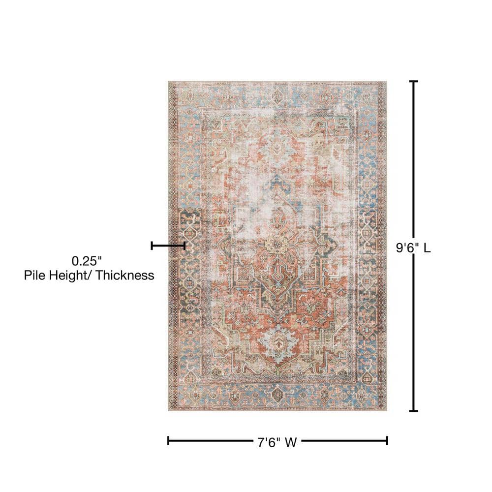 LOLOI II Loren Terracotta/Sky 7 ft. 6 in. x 9 ft. 6 in. Distressed Bohemian Printed Area Rug LORELQ-15TCSC7696