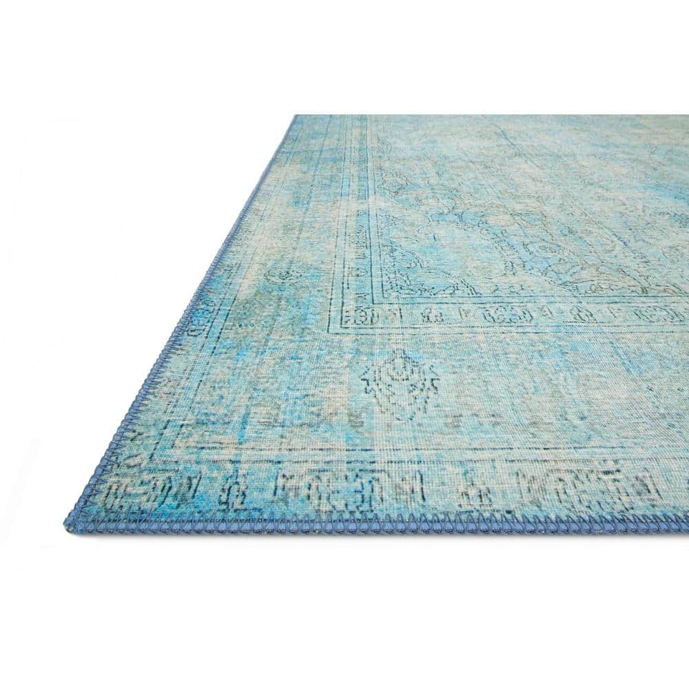 LOLOI II Loren Aqua 7 ft. 6 in. x 9 ft. 6 in. Distressed Bohemian Printed Area Rug LORELQ-08AQ007696