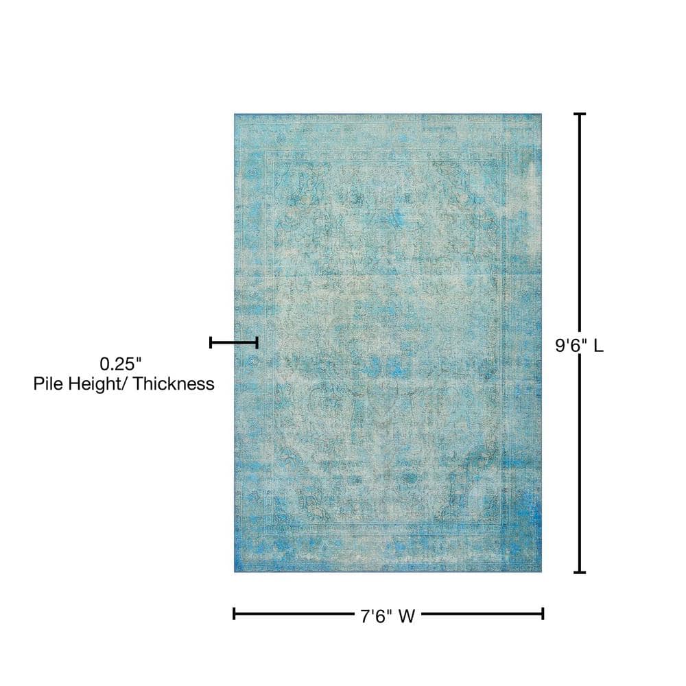 LOLOI II Loren Aqua 7 ft. 6 in. x 9 ft. 6 in. Distressed Bohemian Printed Area Rug LORELQ-08AQ007696
