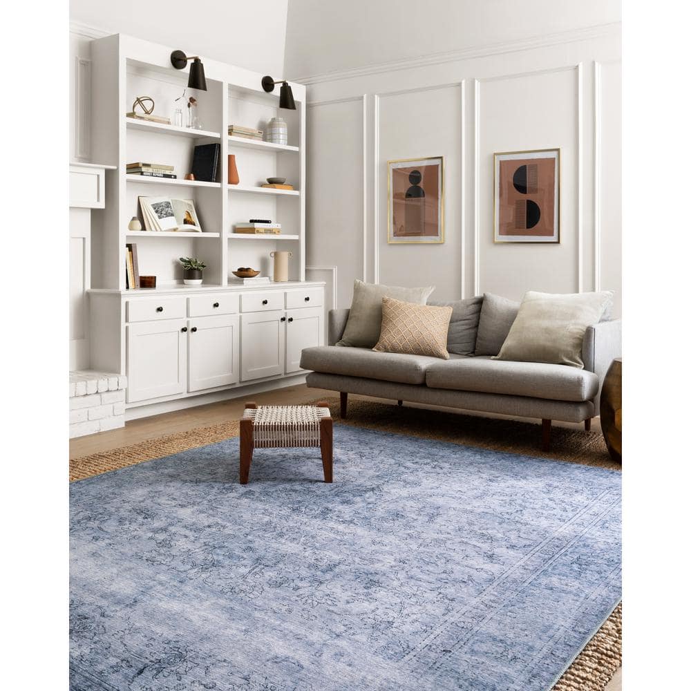 LOLOI II Loren Slate 7 ft. 6 in. x 9 ft. 6 in. Distressed Bohemian Printed Area Rug LORELQ-09SL007696