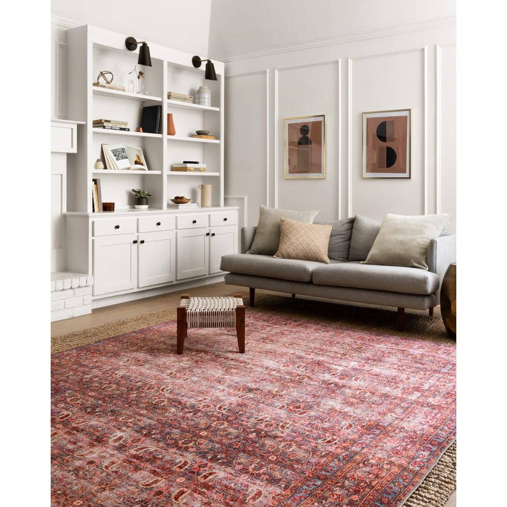 LOLOI II Loren Eggplant/Crimson 7 ft. 6 in. x 9 ft. 6 in. Distressed Bohemian Printed Area Rug LORELQ-05EGCS7696