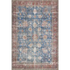 LOLOI II Loren Blue/Brick 7 ft. 6 in. x 9 ft. 6 in. Distressed Bohemian Printed Area Rug LORELQ-01BBBK7696