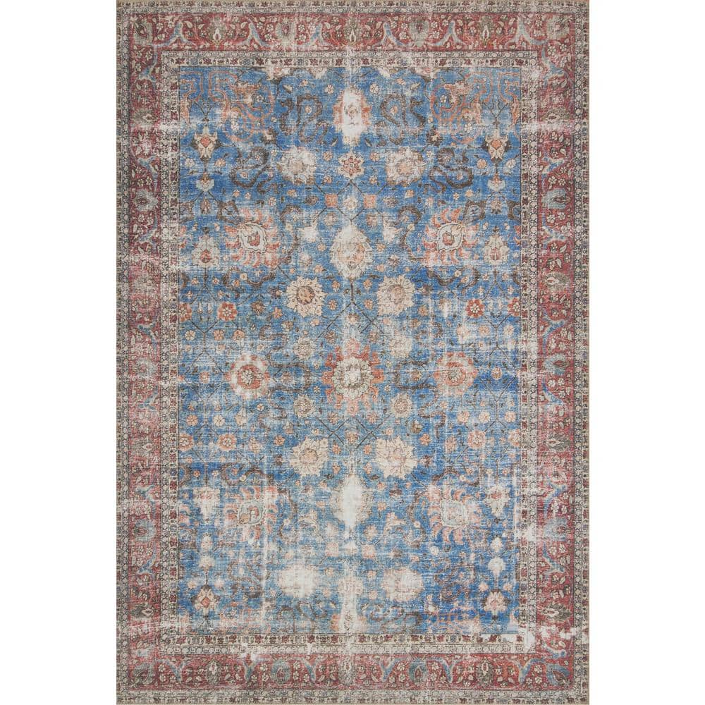 LOLOI II Loren Blue/Brick 7 ft. 6 in. x 9 ft. 6 in. Distressed Bohemian Printed Area Rug LORELQ-01BBBK7696