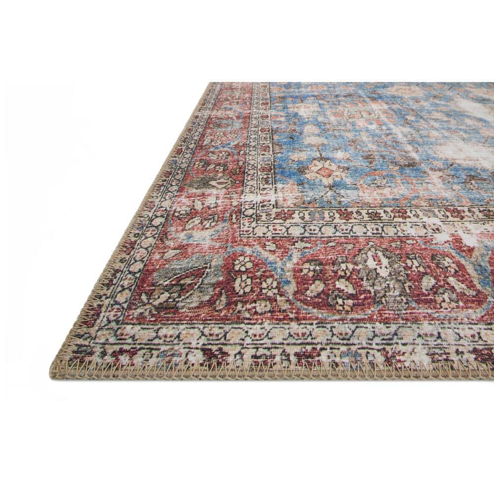 LOLOI II Loren Blue/Brick 7 ft. 6 in. x 9 ft. 6 in. Distressed Bohemian Printed Area Rug LORELQ-01BBBK7696
