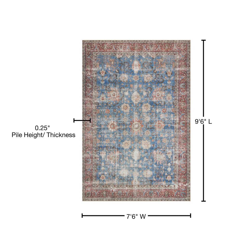 LOLOI II Loren Blue/Brick 7 ft. 6 in. x 9 ft. 6 in. Distressed Bohemian Printed Area Rug LORELQ-01BBBK7696