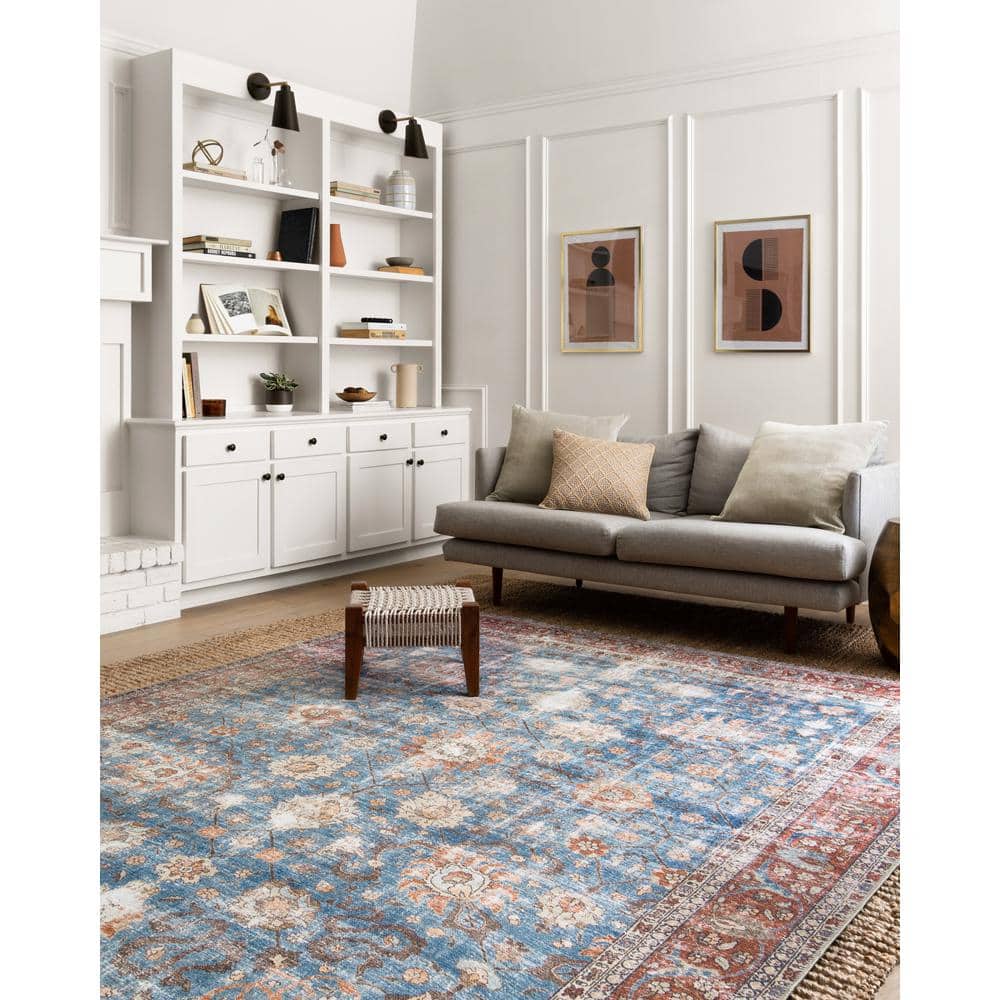 LOLOI II Loren Blue/Brick 7 ft. 6 in. x 9 ft. 6 in. Distressed Bohemian Printed Area Rug LORELQ-01BBBK7696