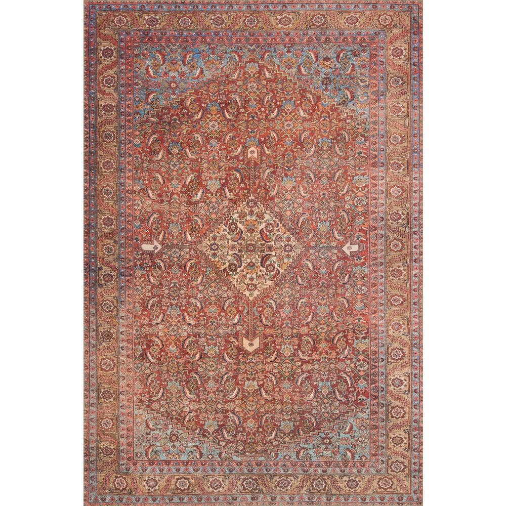 LOLOI II Loren Red/Multi 7 ft. 6 in. x 9 ft. 6 in. Distressed Bohemian Printed Area Rug LORELQ-06REML7696
