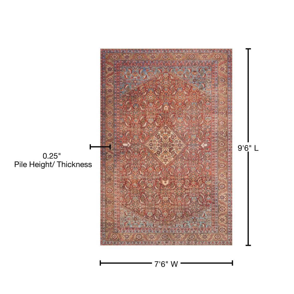 LOLOI II Loren Red/Multi 7 ft. 6 in. x 9 ft. 6 in. Distressed Bohemian Printed Area Rug LORELQ-06REML7696