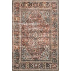 LOLOI II Loren Brick/Midnight 7 ft. 6 in. x 9 ft. 6 in. Distressed Bohemian Printed Area Rug LORELQ-13BKMD7696