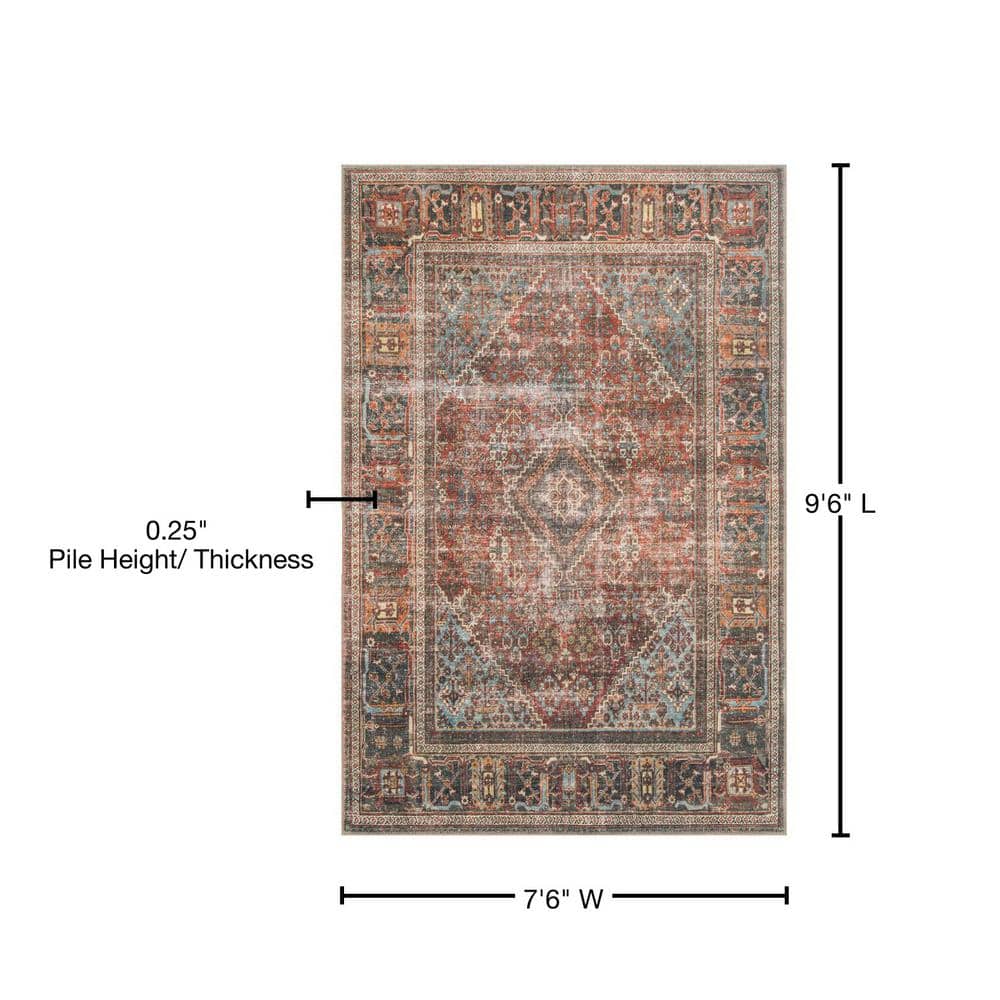 LOLOI II Loren Brick/Midnight 7 ft. 6 in. x 9 ft. 6 in. Distressed Bohemian Printed Area Rug LORELQ-13BKMD7696