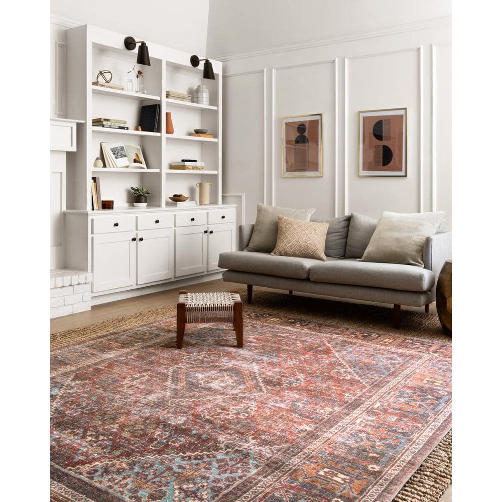 LOLOI II Loren Brick/Midnight 7 ft. 6 in. x 9 ft. 6 in. Distressed Bohemian Printed Area Rug LORELQ-13BKMD7696