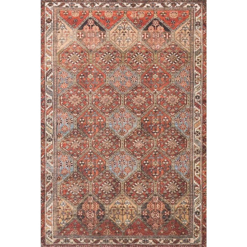 LOLOI II Loren Spice/Multi 7 ft. 6 in. x 9 ft. 6 in. Distressed Bohemian Printed Area Rug LORELQ-16SQML7696