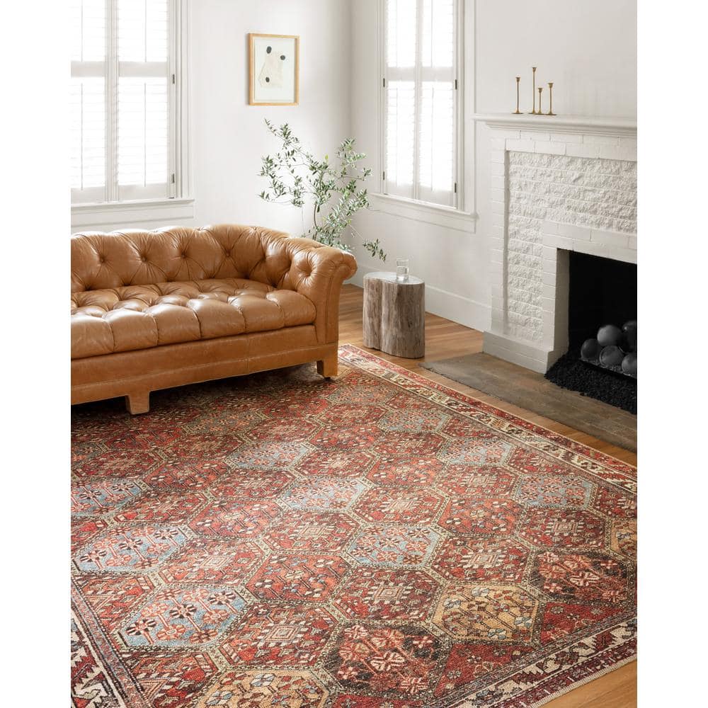 LOLOI II Loren Spice/Multi 7 ft. 6 in. x 9 ft. 6 in. Distressed Bohemian Printed Area Rug LORELQ-16SQML7696