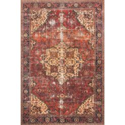 LOLOI II Loren Red/Navy 7 ft. 6 in. x 9 ft. 6 in. Distressed Bohemian Printed Area Rug LORELQ-07RENV7696